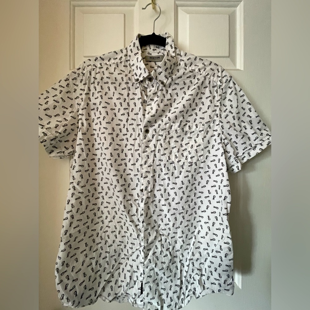 Kenneth Cole Reaction Mens Button Up Shirt Slim Fit Pineapple Print Size L